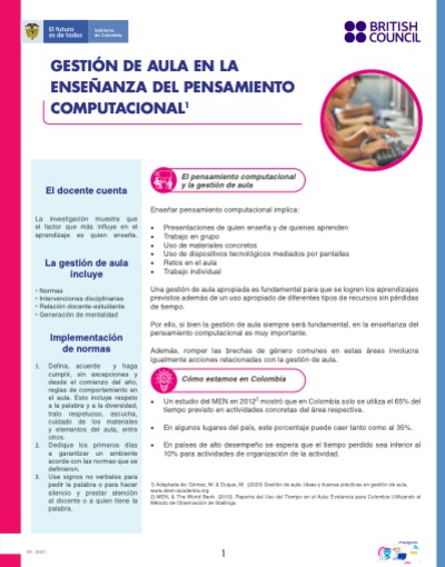 Gestión de aula en la enseñanza del pensamiento computacional