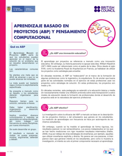 Aprendizaje basado en proyectos y pensamiento Computacional