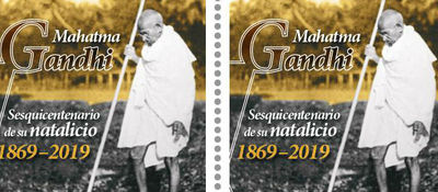 Colombia lanza estampilla por los 150 años del natalicio del líder político Mahatma Gandhi