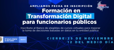 Se extiende fecha de inscripción al banco de elegibles que formará a funcionarios en temas de transformación digital