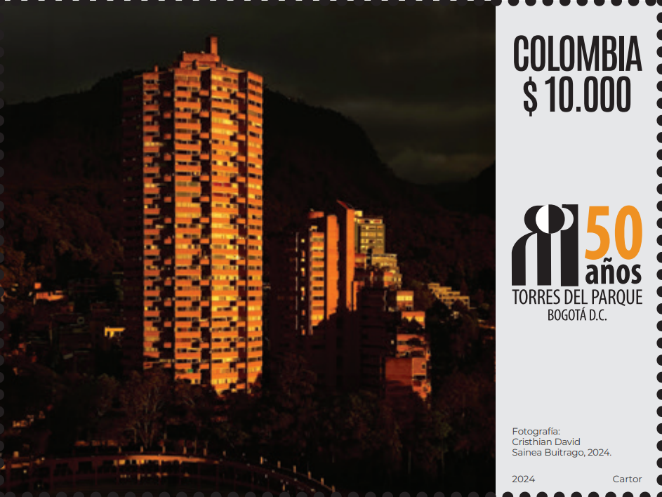 Imagen estampilla de 50 años de construcción del edificio las Torres del Parque - 02