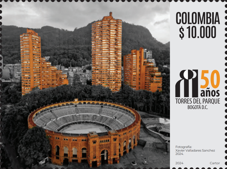 Imagen estampilla de 50 años de construcción del edificio las Torres del Parque - 03