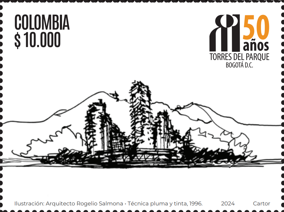 Imagen estampilla de 50 años de construcción del edificio las Torres del Parque - 04