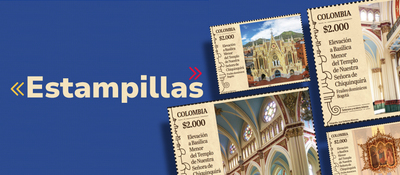 Imagen diseñada con estampillas junto al texto 'Estampillas'