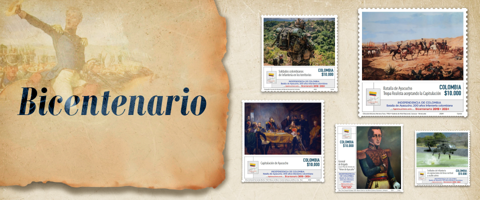 Imagen diseñada de Colombia que celebra los 200 años de la Batalla de Ayacucho