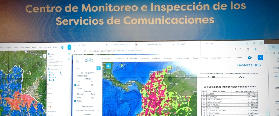 Imagen diseñada con la imagen del mapa territorial de Colombia junto al texto 'Centro de Monitorieo e Inspección de los Servicios de Comunicaciones' Imagen diseñada con la imagen del mapa territorial de Colombia junto al texto 'Centro de Monitorieo e Inspección de los Servicios de Comunicaciones'