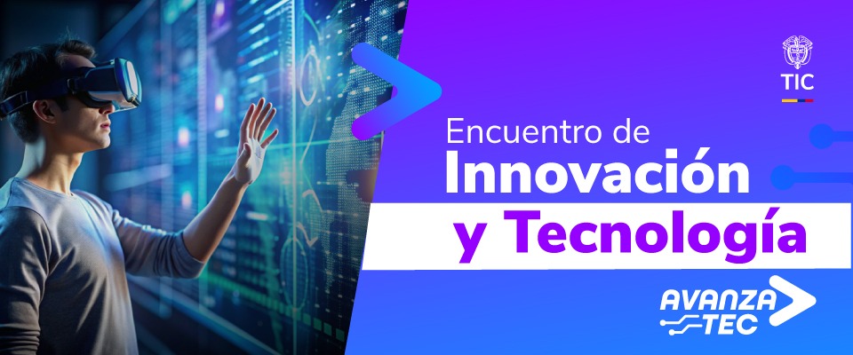 Imagen diseñada con un joven con gafas de realidad virtual en un fondo futurista junto al texto 'Encuentro de Innovación y Tecnología' Imagen diseñada con un joven con gafas de realidad virtual en un fondo futurista junto al texto 'Encuentro de Innovación y Tecnología'