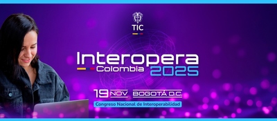 Imagen diseñada con el logo de Interopera 2025, una mujer frente a un computador y la fecha del evento: 19 de noviembre