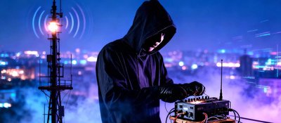 Foto de ejemplo de un individuo en acción ilegal frente a torre de comunicaciones