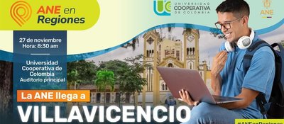 Imagen diseñada de invitación al evento ANE en la regiones, muestra un joven con su computador portatil