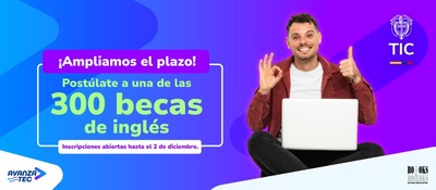 Imagen diseñada informando sobre la ampliación d eplazo y mostrando a un joven con un computador portail en sus piernas