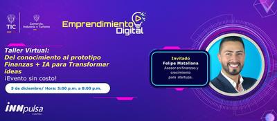 Imagen diseñada invitando al taller viretual y mostrando la foto del speaker