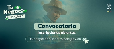 Imagen diseñada como banner promocional institucional de Tu Negocio en Línea sobre una foto difuminada de un campesino en el fondo