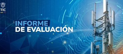 Gráfico azul con antena de telecomunicaciones y texto “Informe de evaluación”. Anuncia informe preliminar sobre asignación de espectro 2026