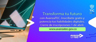 Portátil sobre escritorio con fondo moderno. Texto invita a inscribirse en AvanzaTEC y fortalecer habilidades digitales gratis