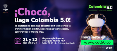 Joven con visor de realidad virtual invita a Colombia 5.0 en Chocó, evento de innovación y transformación digital