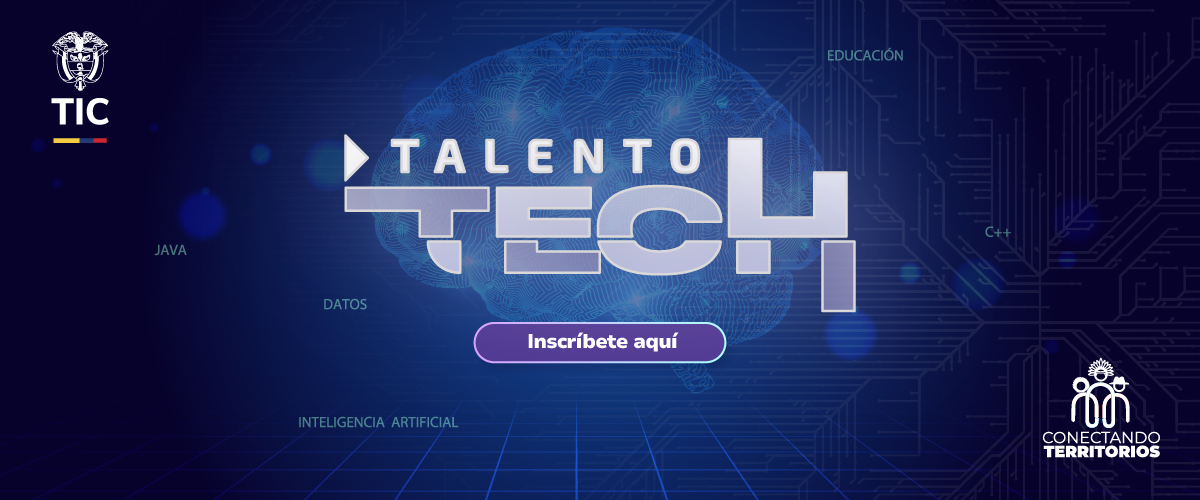 Banner azul de Talento Tech invita a inscripciones en formación de inteligencia artificial, datos y programación