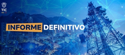 Antena de telecomunicaciones y ciudad iluminada acompañan anuncio sobre permisos de uso del espectro radioeléctrico.
