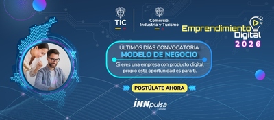 Banner azul de Emprendimiento Digital 2026 invita a empresas con producto digital a postularse y ampliar su crecimiento.