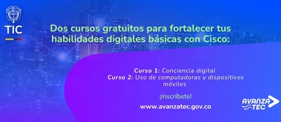 Imagen promocional de MinTIC y Cisco invita a cursos gratuitos de habilidades digitales básicas y uso de computadores