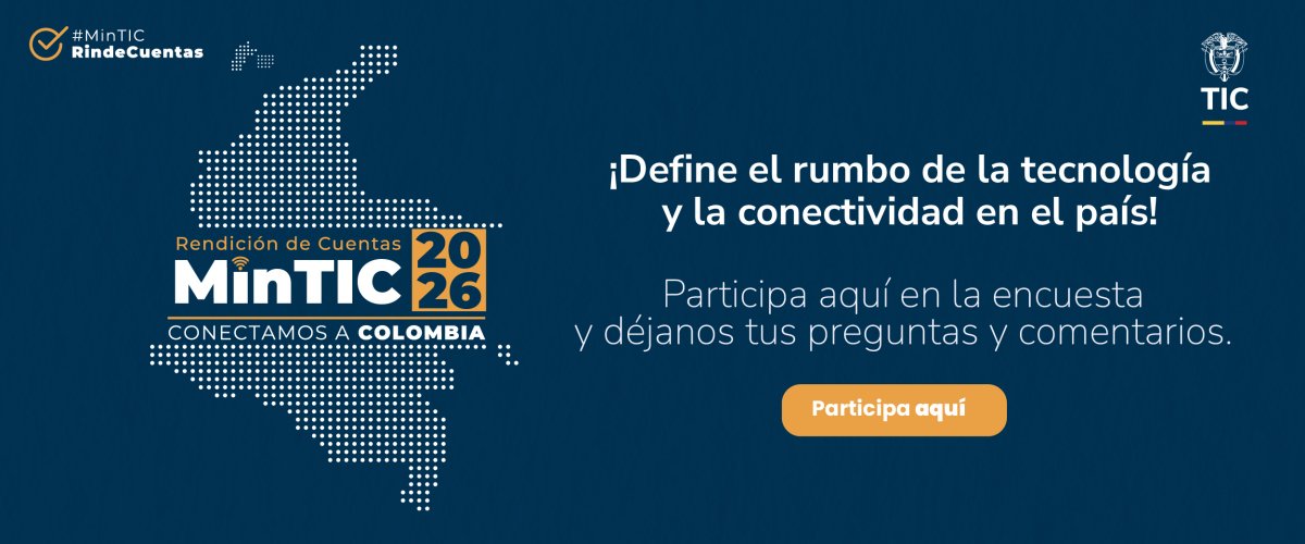 Banner invita a participar en la rendición de cuentas de MinTIC 2026 con una encuesta para aportar preguntas y comentarios
