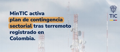 Gráfico con torres de telecomunicaciones al fondo, texto azul y naranja a la izquierda y logotipo TIC arriba a la derecha.