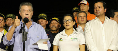Presidente Juan Manuel Santos y Ministro Luna en zona de desastre en Mocoa
